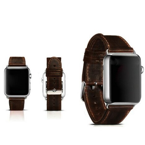 Curea iUni compatibila cu Apple Watch 1/2/3/4/5/6/7, 38mm, Vintage, Piele, Dark Coffee