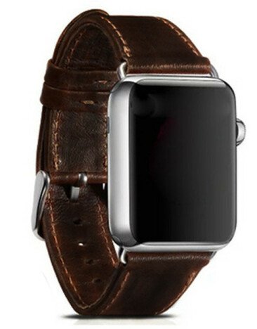 Curea iUni compatibila cu Apple Watch 1/2/3/4/5/6/7, 38mm, Vintage, Piele, Dark Coffee